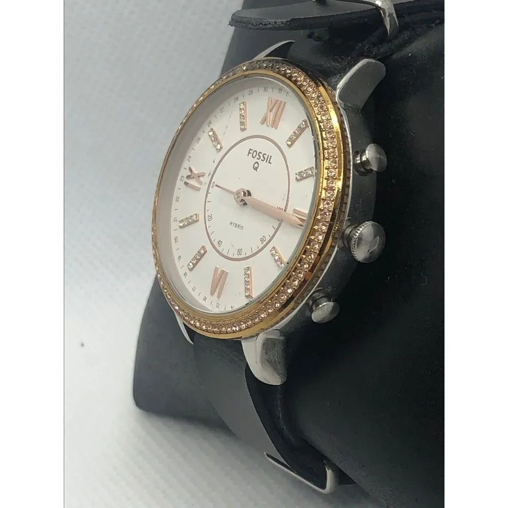Fossil Q FTW5011 Women's Black Leather Analog White Dial Hybrid Smartwatch HK156